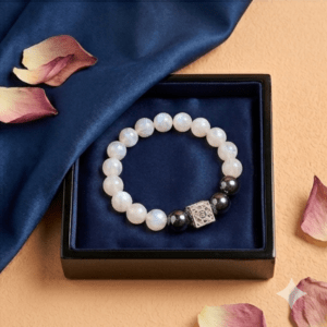 Vòng đá phong thủy Moonstone mix Obsidian